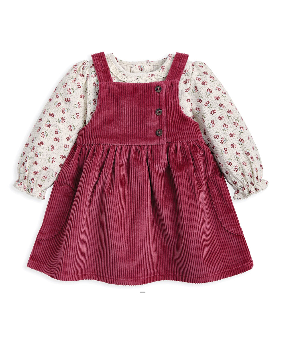 Mamas &amp; Papas Outfits &amp; Sets Cord Pinny Dress &amp; Floral Bodysuit Set (2 Pieces)