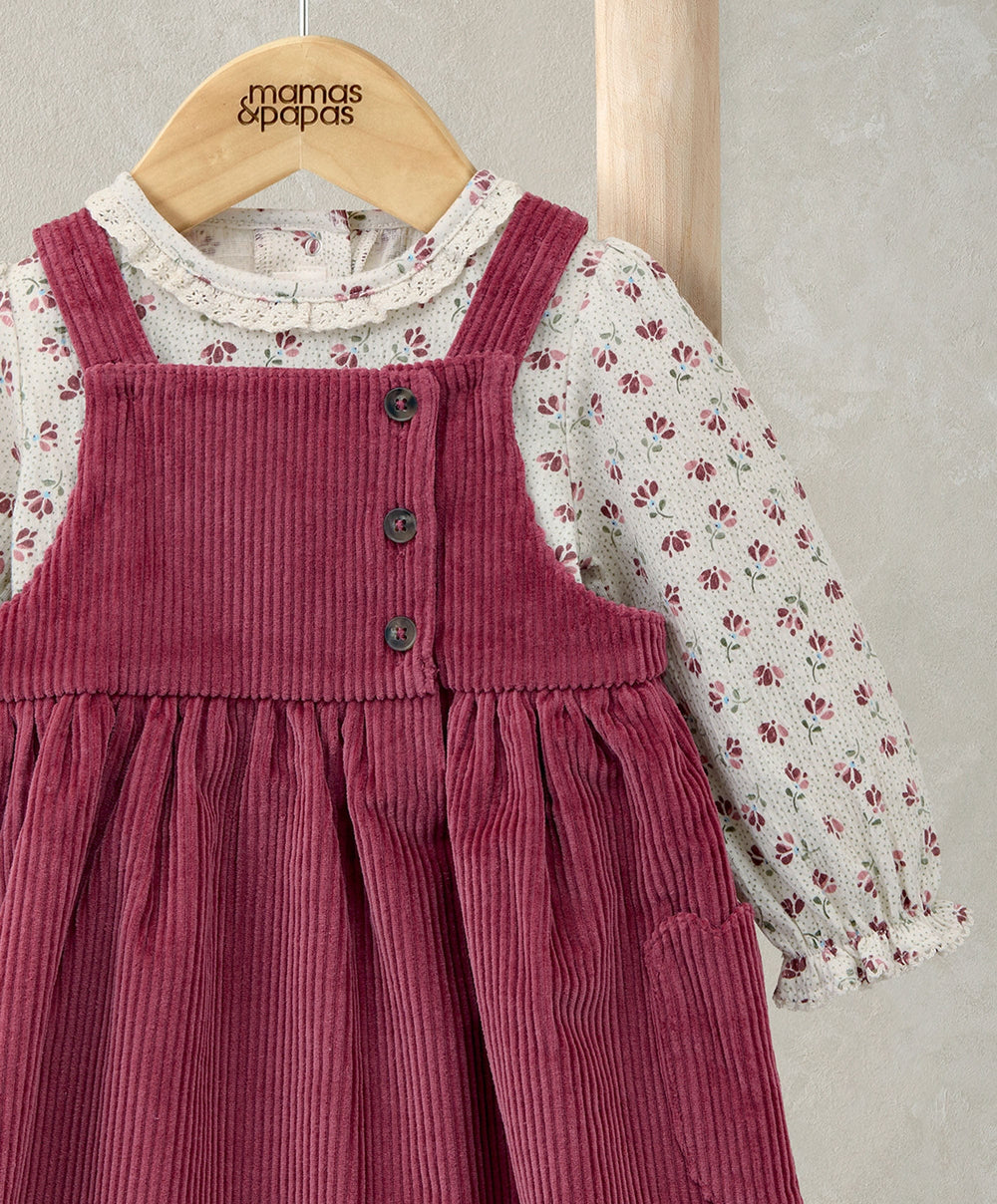 Mamas &amp; Papas Outfits &amp; Sets Cord Pinny Dress &amp; Floral Bodysuit Set (2 Pieces)