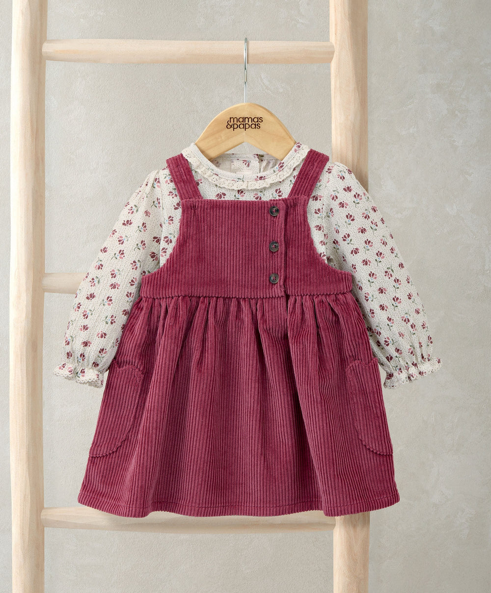 Mamas &amp; Papas Outfits &amp; Sets Cord Pinny Dress &amp; Floral Bodysuit Set (2 Pieces)