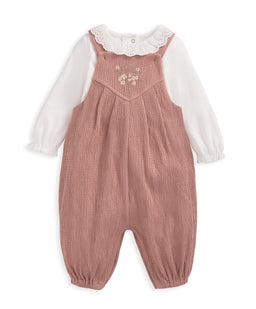 Mamas & Papas Outfits & Sets Crinkle Dungarees & Bodysuit Outfit Set - Pink
