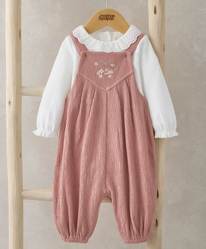 Mamas & Papas Outfits & Sets Crinkle Dungarees & Bodysuit Outfit Set - Pink