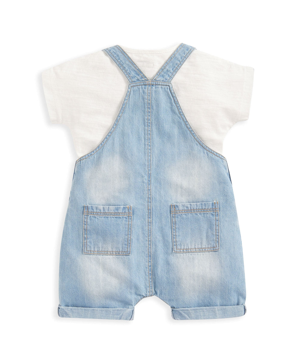 Mamas &amp; Papas Outfits &amp; Sets Denim Dungarees and White T Shirt - 2 Piece Set