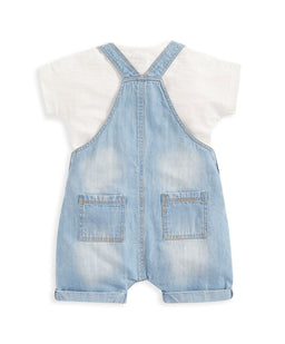 Mamas & Papas Outfits & Sets Denim Dungarees and White T Shirt - 2 Piece Set