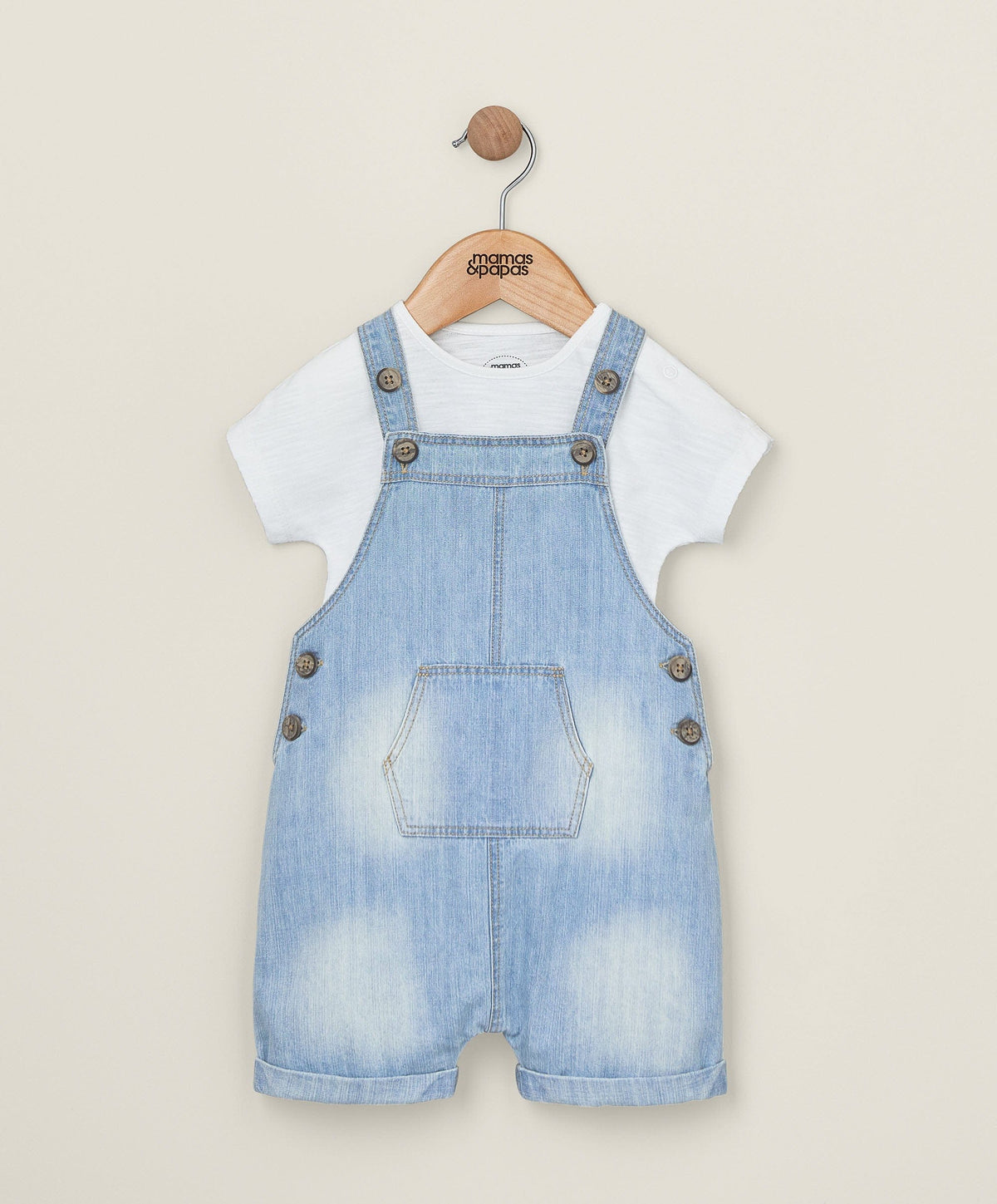 Mamas & Papas Outfits & Sets Denim Dungarees and White T Shirt - 2 Piece Set
