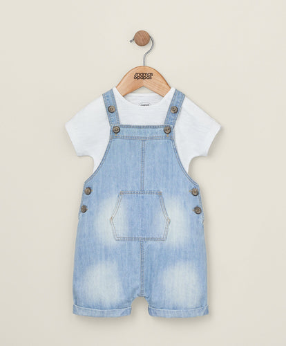 Mamas & Papas Outfits & Sets Denim Dungarees and White T Shirt - 2 Piece Set