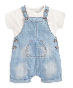 Mamas & Papas Outfits & Sets Denim Dungarees and White T Shirt - 2 Piece Set