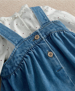 Mamas & Papas Outfits & Sets Denim Pinny Dress & Heart Bodysuit Set