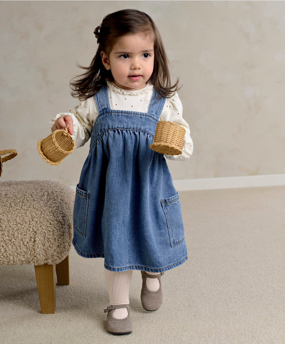 Mamas &amp; Papas Outfits &amp; Sets Denim Pinny Dress &amp; Heart Bodysuit Set