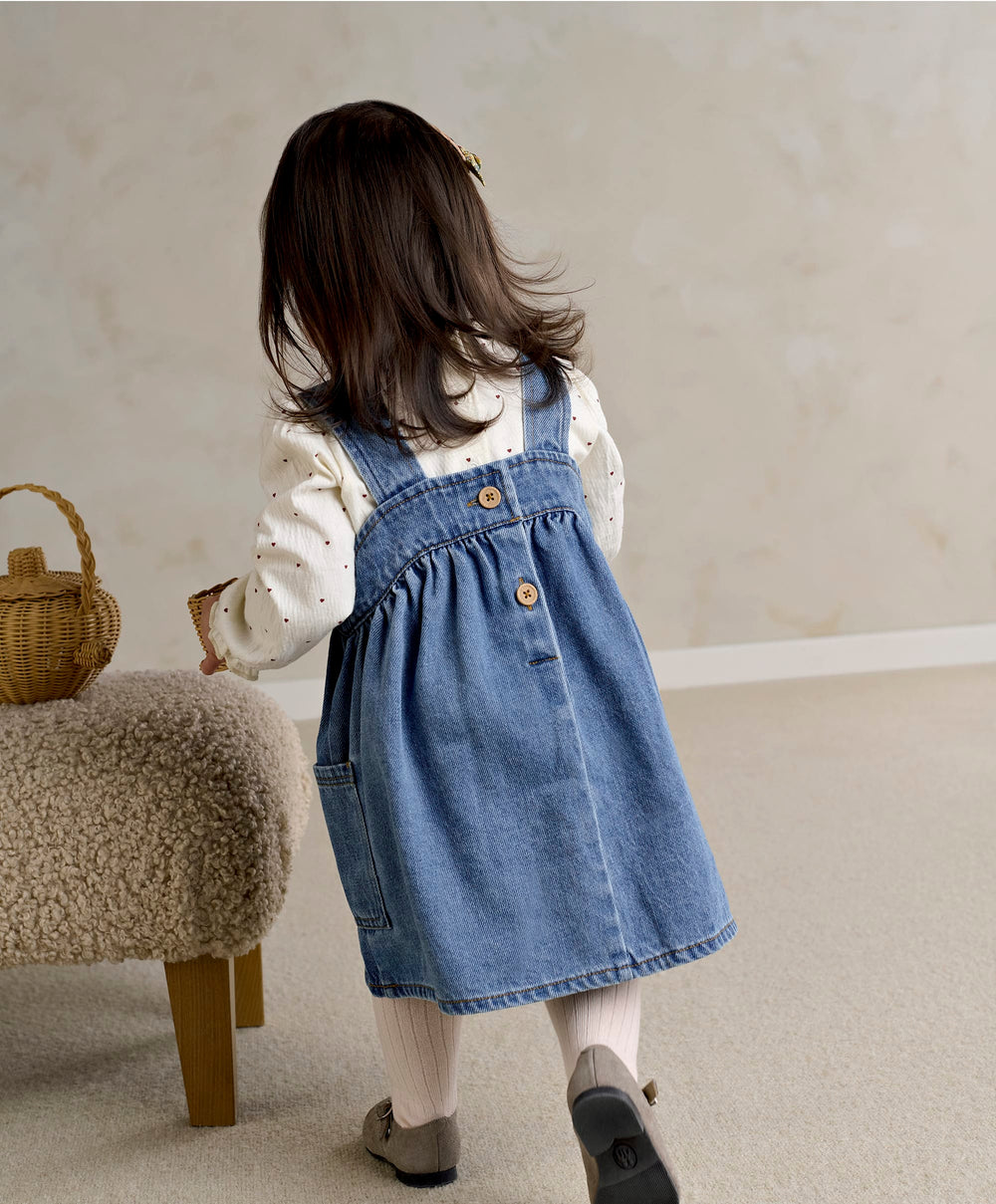 Mamas &amp; Papas Outfits &amp; Sets Denim Pinny Dress &amp; Heart Bodysuit Set