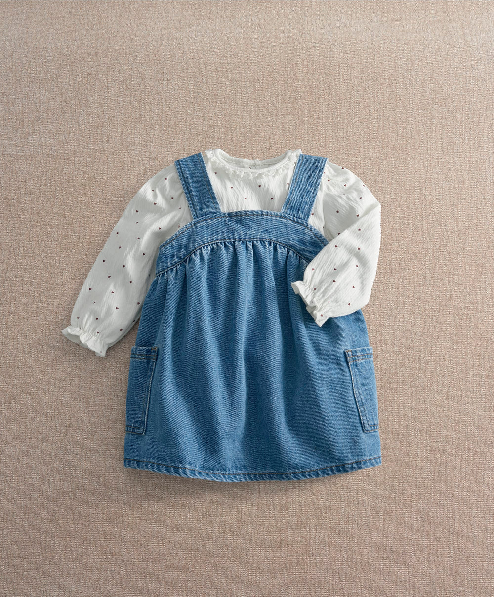 Mamas &amp; Papas Outfits &amp; Sets Denim Pinny Dress &amp; Heart Bodysuit Set
