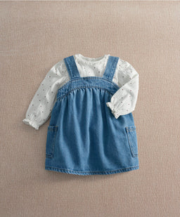 Mamas & Papas Outfits & Sets Denim Pinny Dress & Heart Bodysuit Set