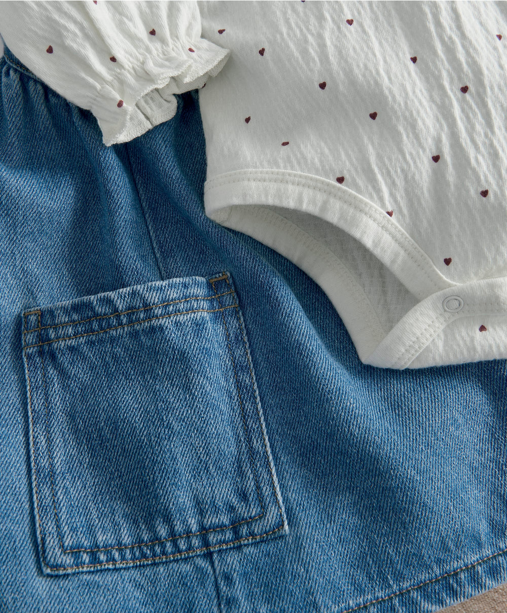 Mamas &amp; Papas Outfits &amp; Sets Denim Pinny Dress &amp; Heart Bodysuit Set
