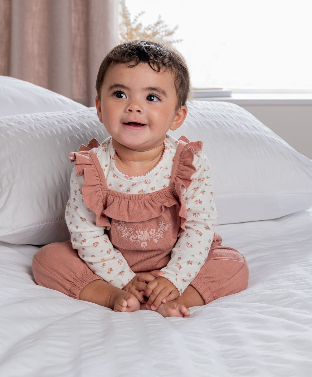 Mamas &amp; Papas Outfits &amp; Sets Embroidered Dungarees &amp; Bodysuit Set (2 Pieces) - Pink