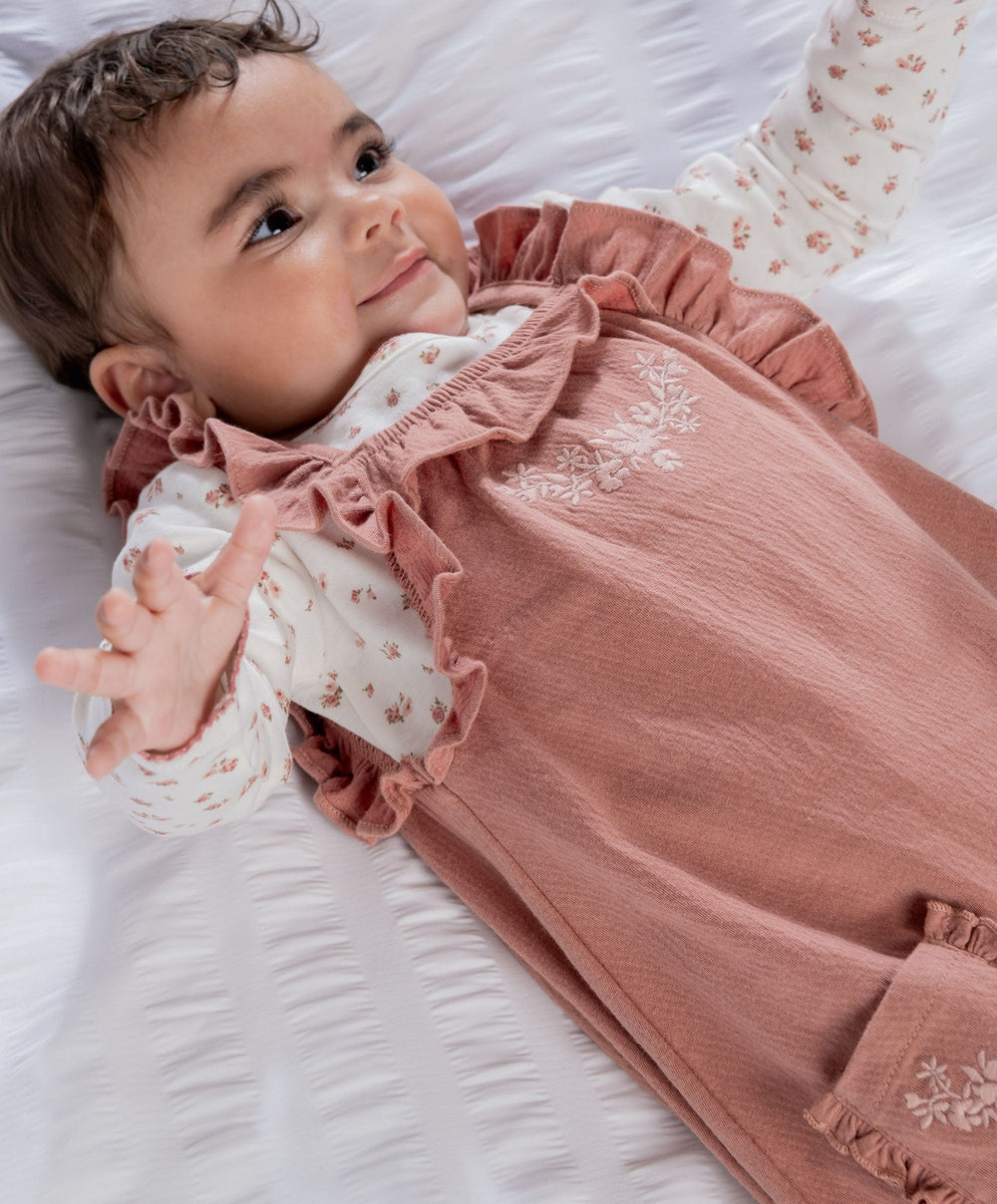 Mamas &amp; Papas Outfits &amp; Sets Embroidered Dungarees &amp; Bodysuit Set (2 Pieces) - Pink