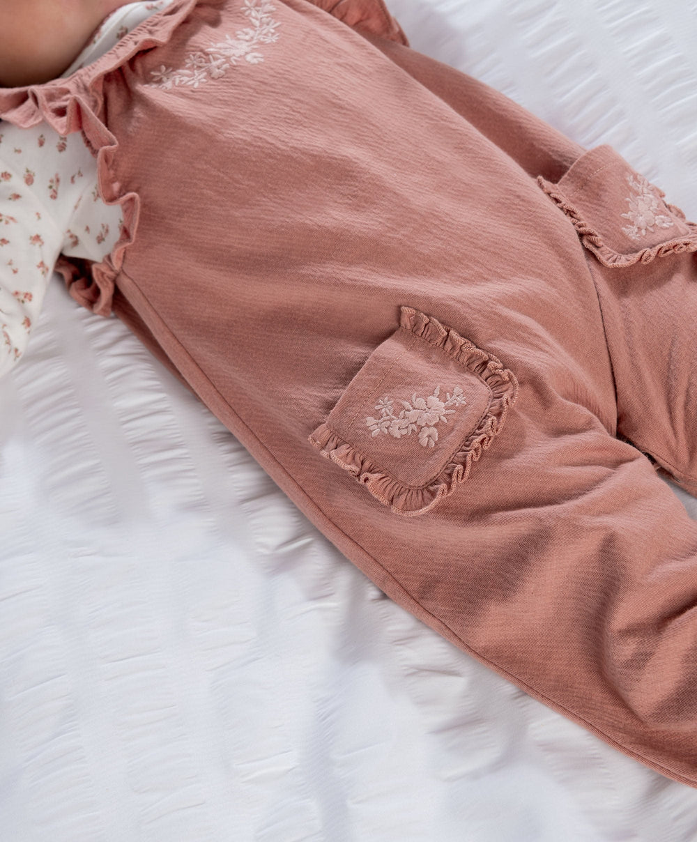 Mamas &amp; Papas Outfits &amp; Sets Embroidered Dungarees &amp; Bodysuit Set (2 Pieces) - Pink