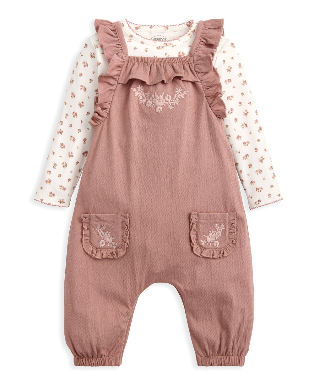 Mamas &amp; Papas Outfits &amp; Sets Embroidered Dungarees &amp; Bodysuit Set (2 Pieces) - Pink