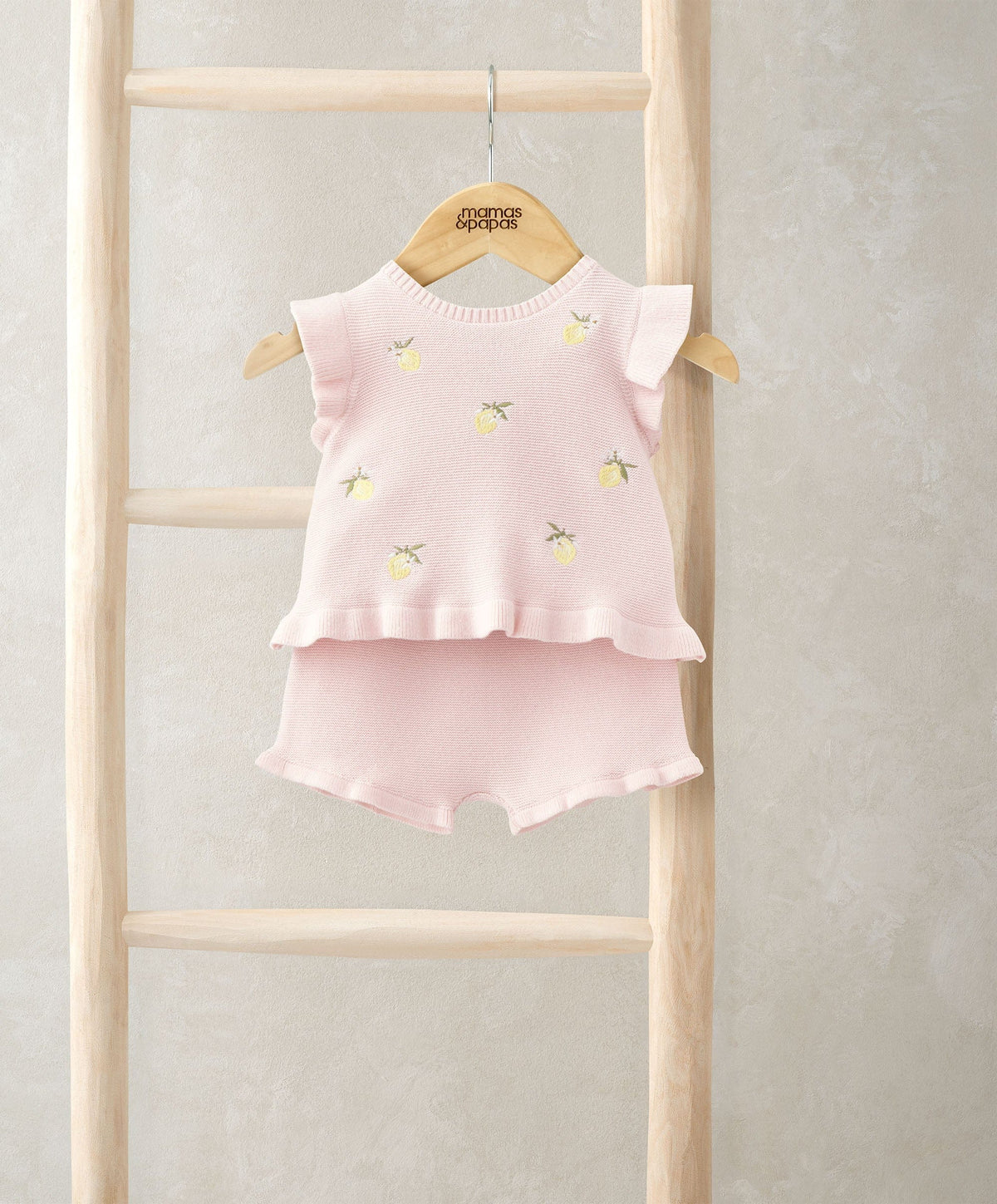 Mamas & Papas Outfits & Sets Embroidered Knit Top & Shorts Set (2 Pieces) - Pink