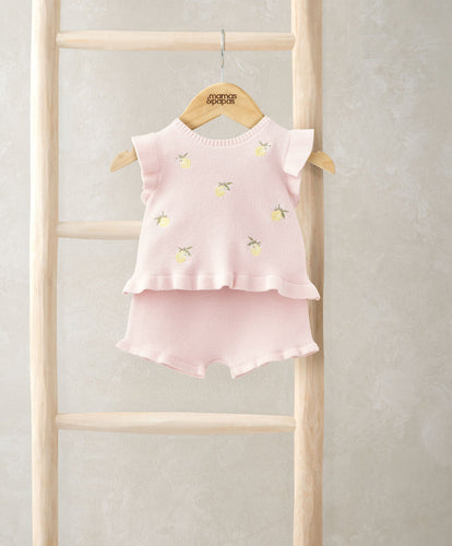 Mamas & Papas Outfits & Sets Embroidered Knit Top & Shorts Set (2 Pieces) - Pink