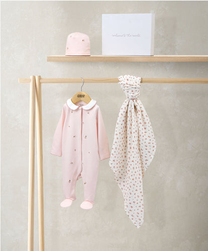 Mamas & Papas Outfits & Sets Embroidered Romper Hat & Blanket Set (3 Pieces) - Pink