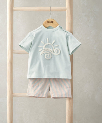 Mamas & Papas Outfits & Sets Embroidered Top & Striped Shorts Set (2 Pieces) - White/Navy