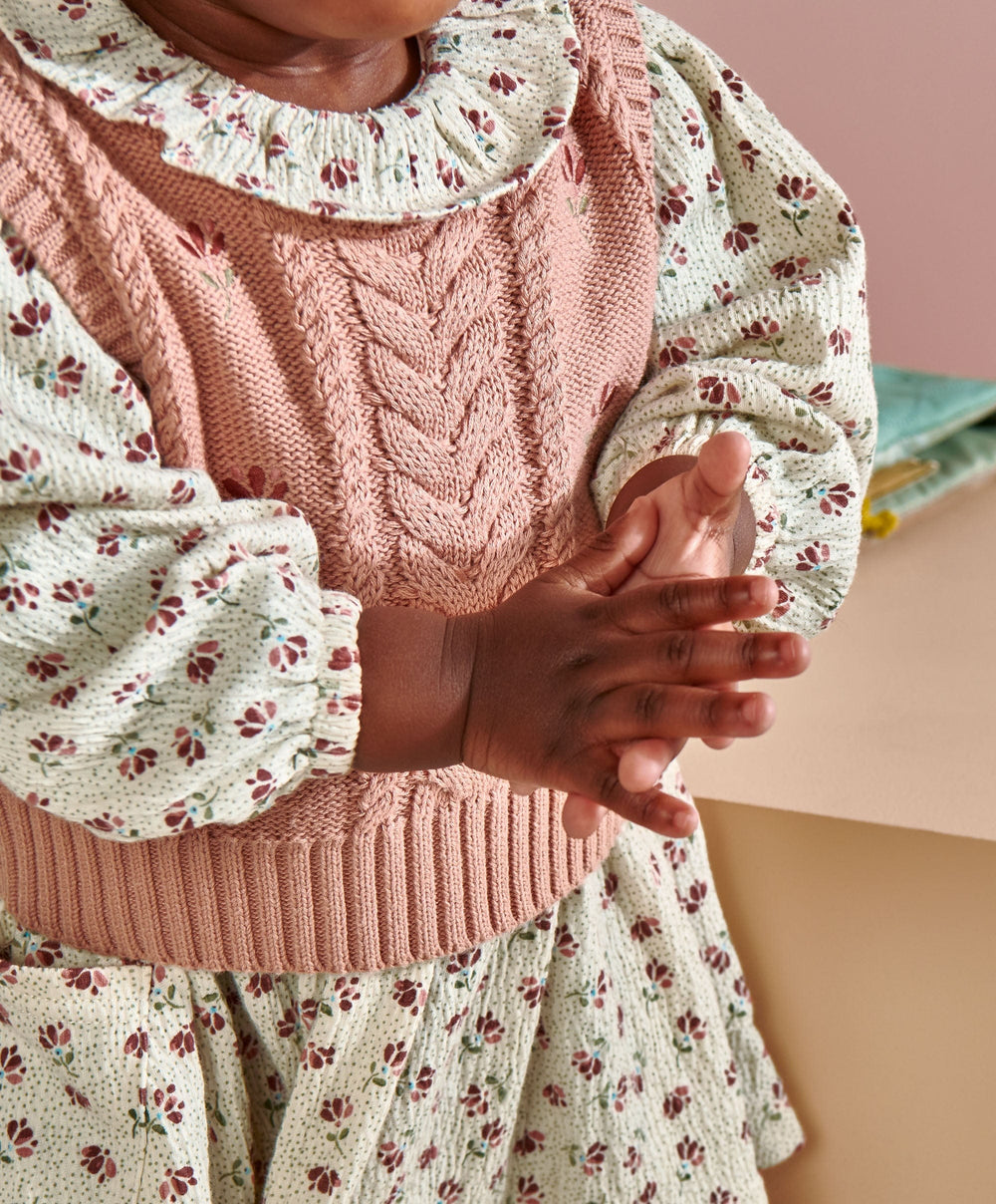 Mamas &amp; Papas Outfits &amp; Sets Floral Frill Collar Dress &amp; Embroidered Knit Vest Set (2 Pieces)