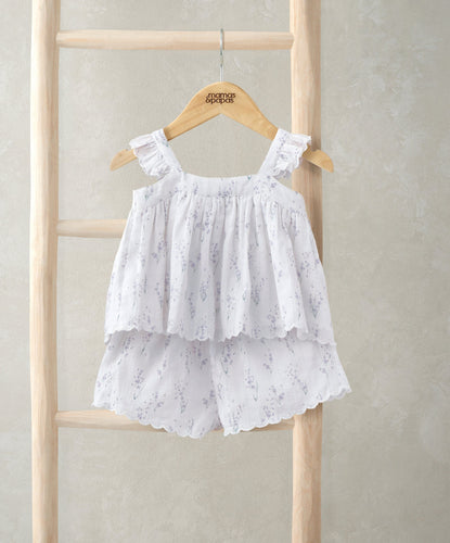 Mamas & Papas Outfits & Sets Frill Sleeve Top & Shorts Set (2 Pieces) - Lavender Print