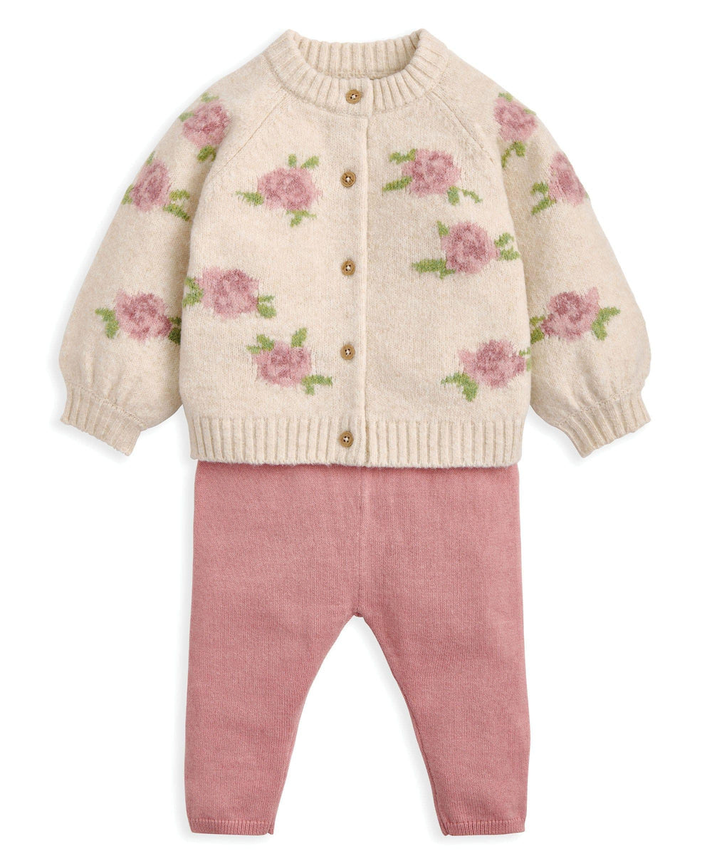 Mamas &amp; Papas Outfits &amp; Sets Jacquard Knit Cardigan &amp; Leggings Set (2 Pieces) - Pink