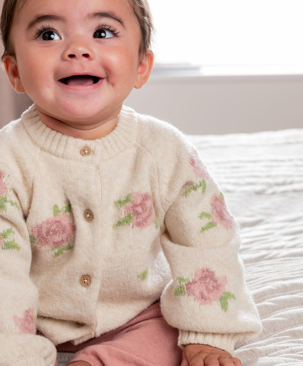 Mamas &amp; Papas Outfits &amp; Sets Jacquard Knit Cardigan &amp; Leggings Set (2 Pieces) - Pink