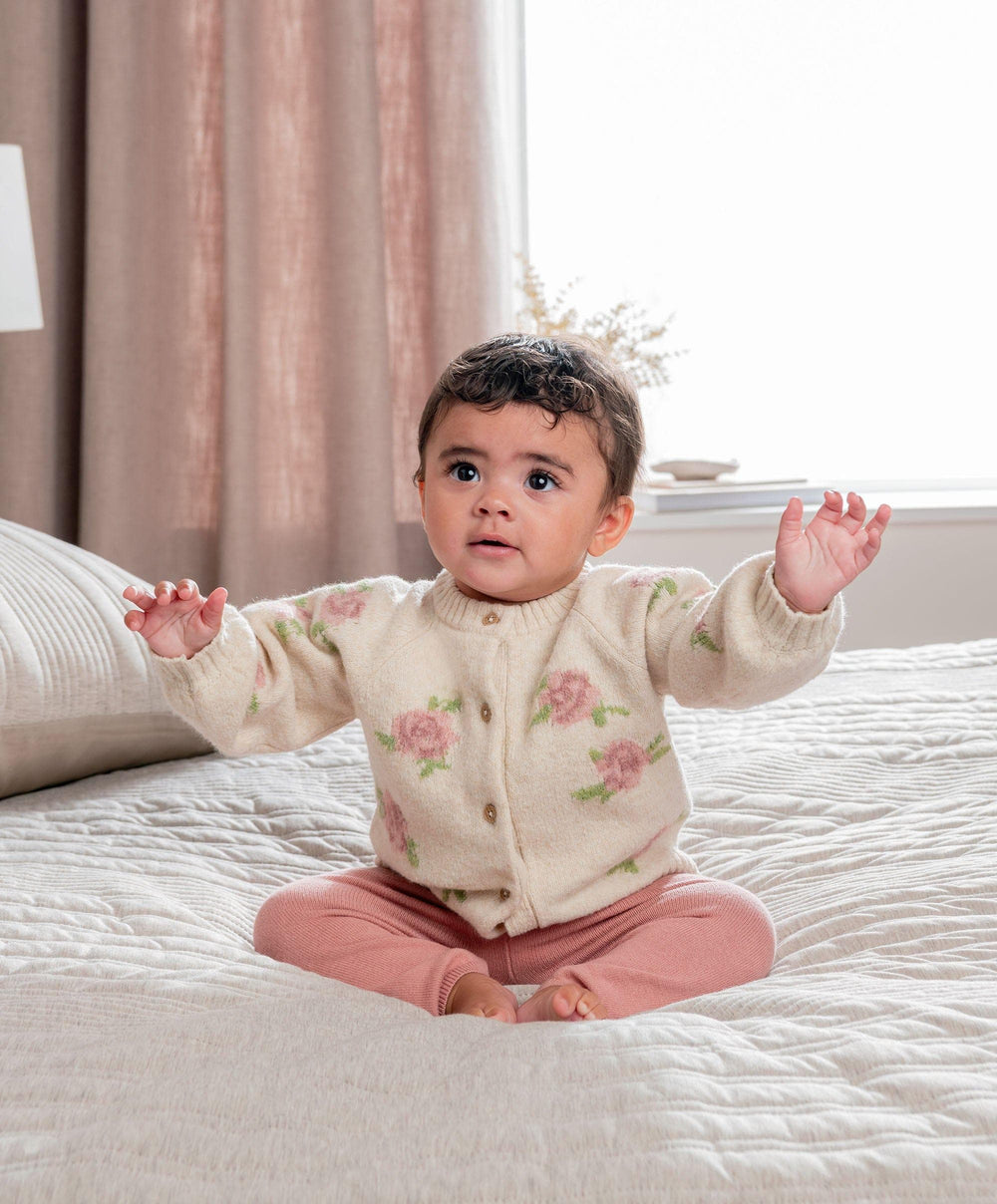 Mamas &amp; Papas Outfits &amp; Sets Jacquard Knit Cardigan &amp; Leggings Set (2 Pieces) - Pink