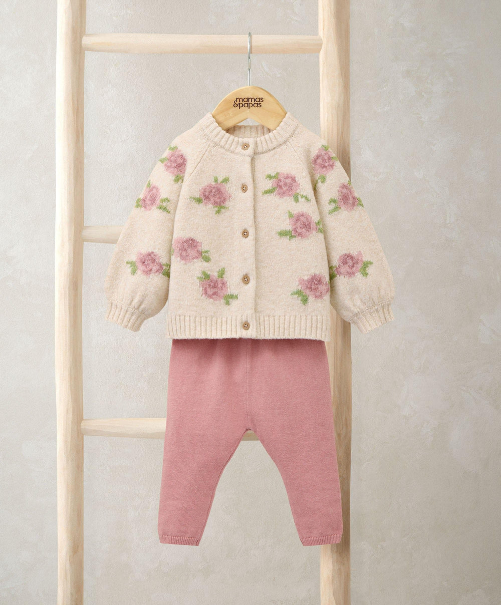 Mamas &amp; Papas Outfits &amp; Sets Jacquard Knit Cardigan &amp; Leggings Set (2 Pieces) - Pink