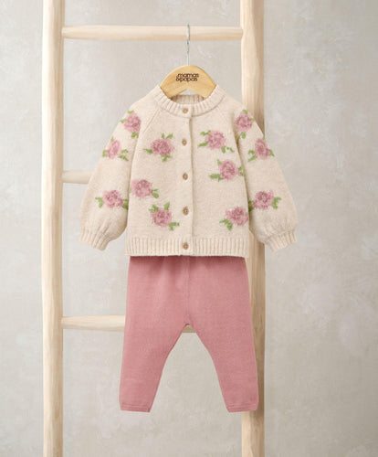 Mamas & Papas Outfits & Sets Jacquard Knit Cardigan & Leggings Set (2 Pieces) - Pink
