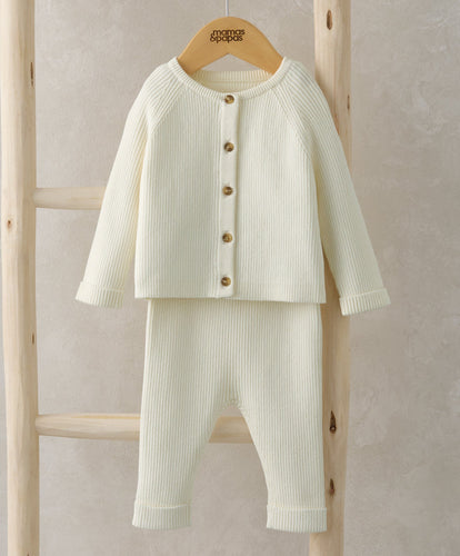 Mamas & Papas Outfits & Sets Knitted Cardigan & Leggings Set - Sand
