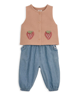 Mamas & Papas Outfits & Sets Knitted Waistcoat & Denim Trousers
