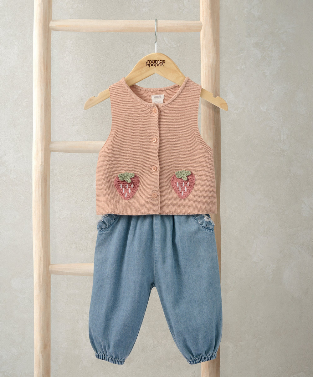 Mamas &amp; Papas Outfits &amp; Sets Knitted Waistcoat &amp; Denim Trousers