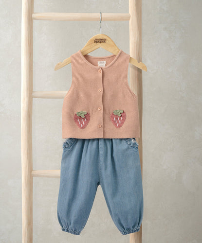 Mamas & Papas Outfits & Sets Knitted Waistcoat & Denim Trousers