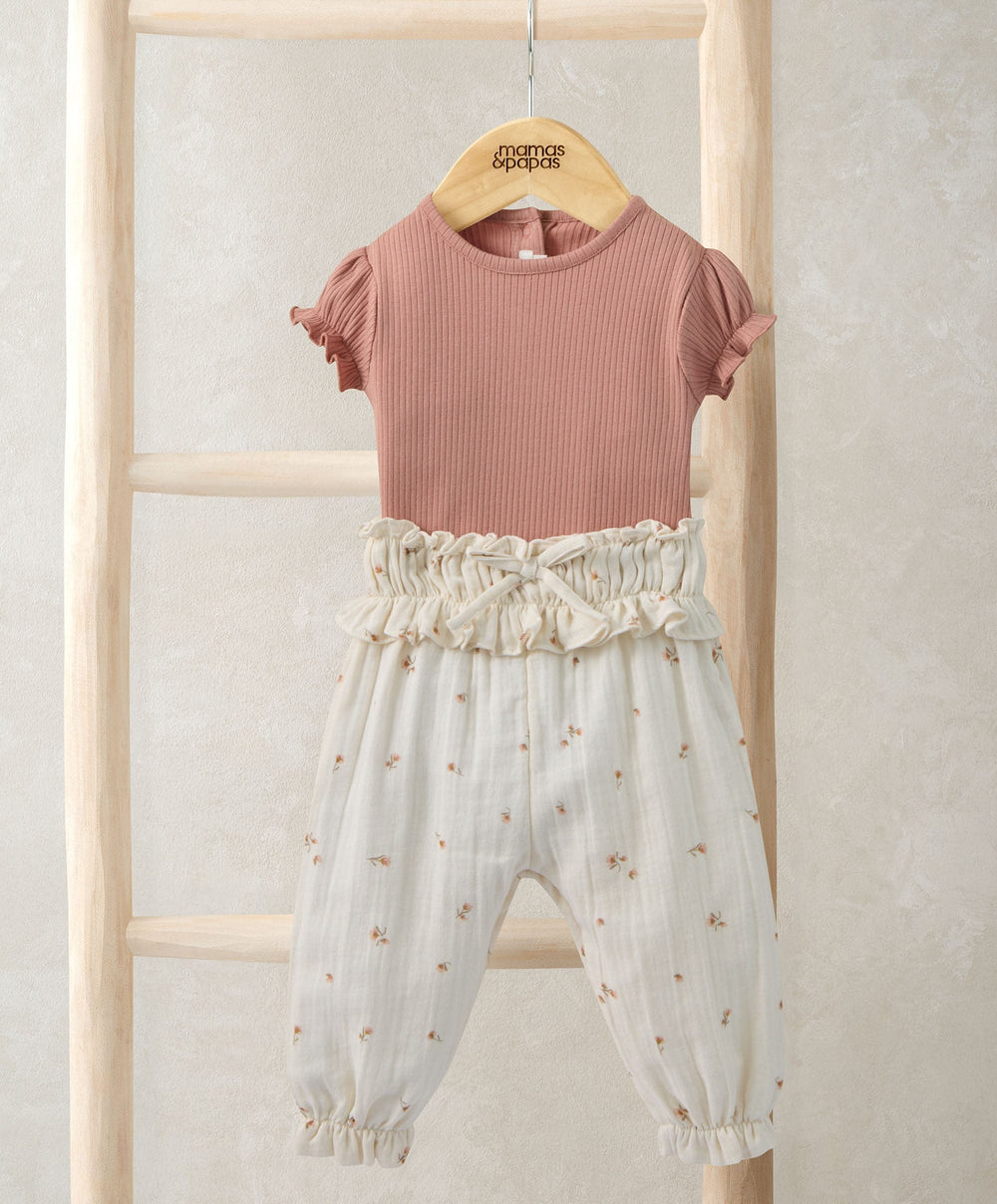 Mamas &amp; Papas Outfits &amp; Sets Peony Bodysuit &amp; Trousers Outfit Set
