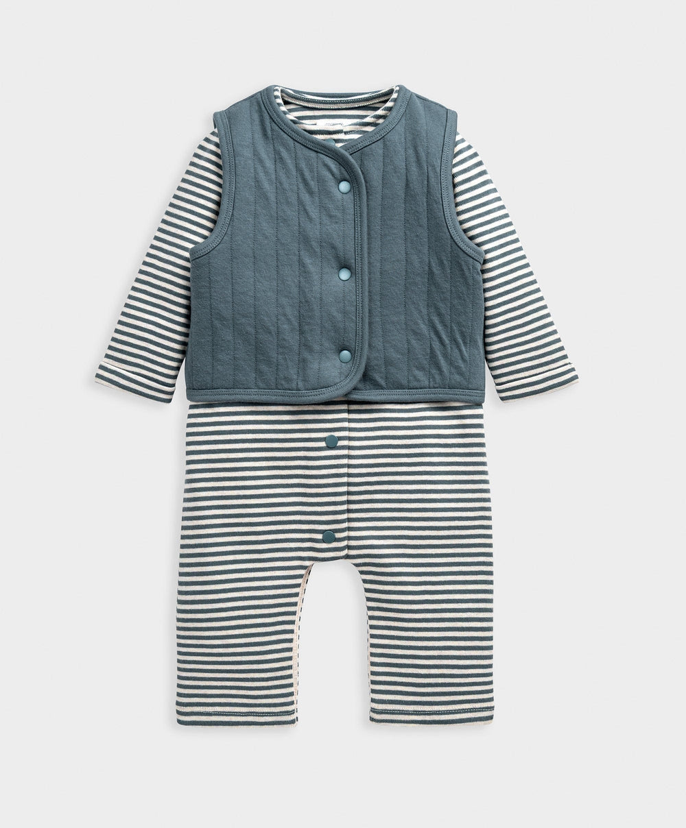 Mamas &amp; Papas Outfits &amp; Sets Quilted Gilet &amp; Striped Romper