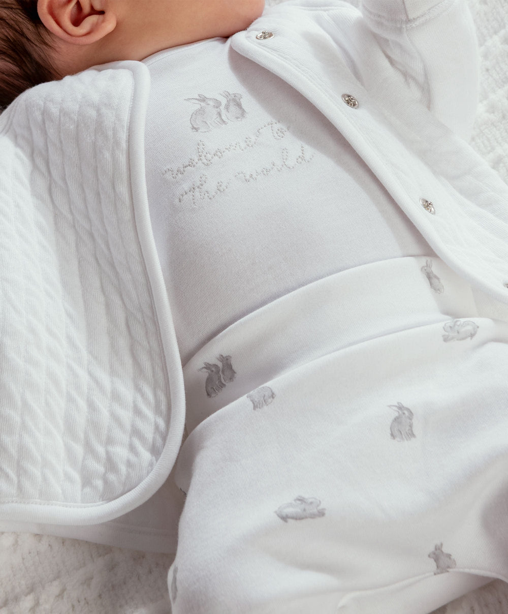 Mamas &amp; Papas Outfits &amp; Sets Quilted Jacket, Bodysuit &amp; Bottoms Set (3 Pieces) – Bunny Print