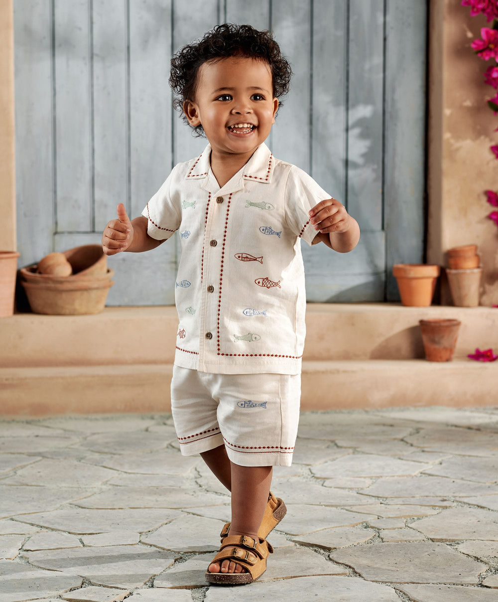 Mamas &amp; Papas Outfits &amp; Sets Sardine Linen Top &amp; Shorts Set