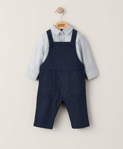 Mamas & Papas Outfits & Sets Shirt Bodysuit & Dungerees (2 Piece) - Navy
