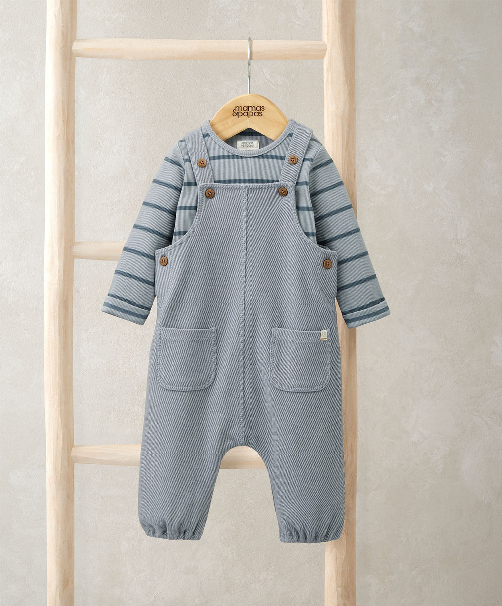 Mamas &amp; Papas Outfits &amp; Sets Striped Dungarees &amp; Bodysuit Set (2 Pieces) – Blue