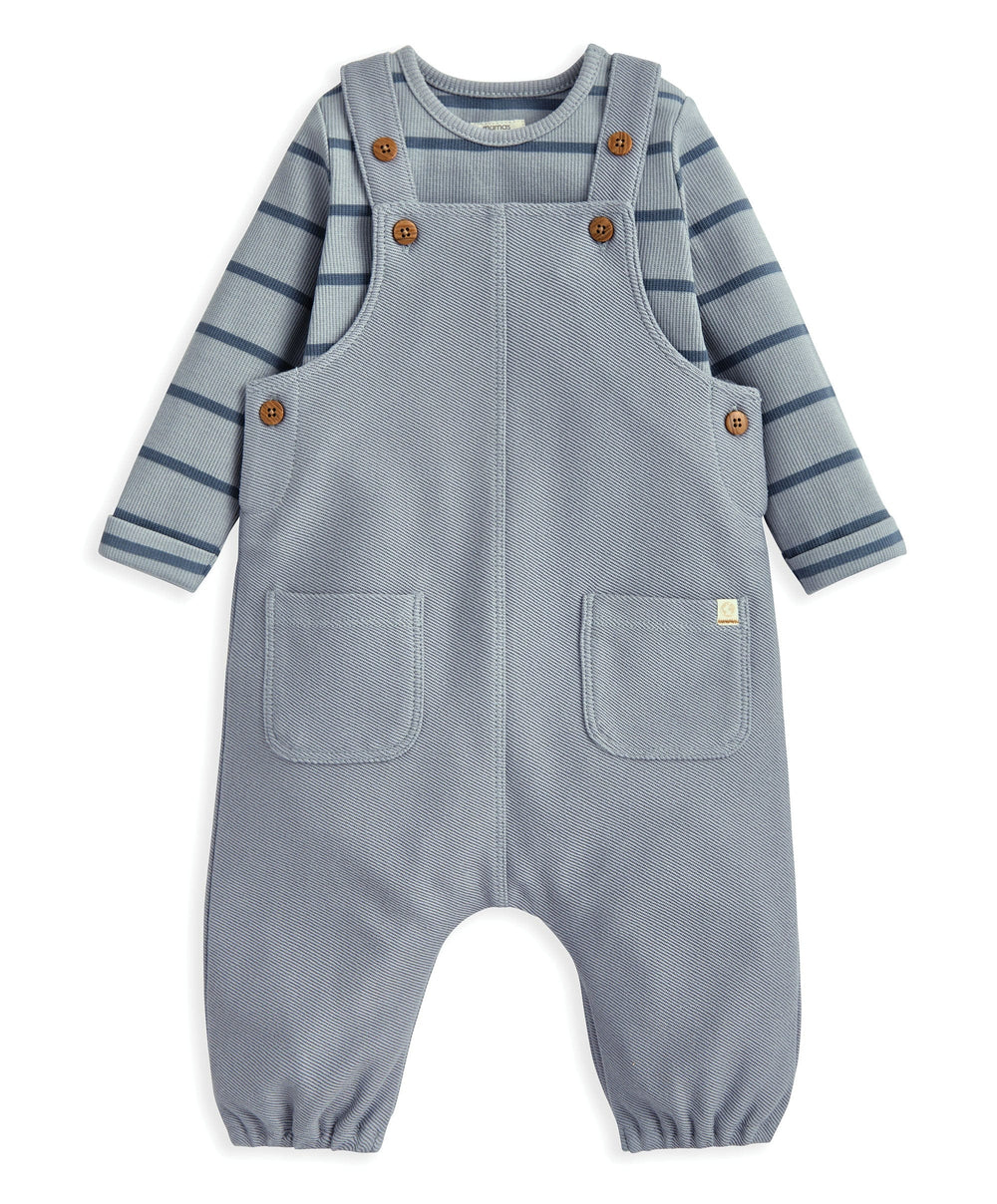 Mamas &amp; Papas Outfits &amp; Sets Striped Dungarees &amp; Bodysuit Set (2 Pieces) – Blue