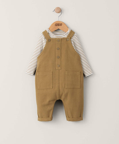 Mamas & Papas Outfits & Sets Striped Top & Woven Dungeree (2 Piece) - Brown