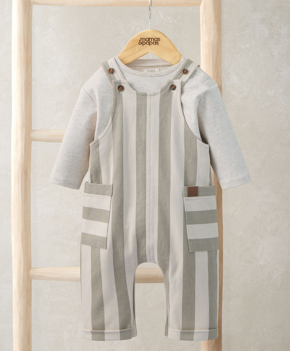 Mamas &amp; Papas Outfits &amp; Sets Stripped Dungarees &amp; Ribbed Top