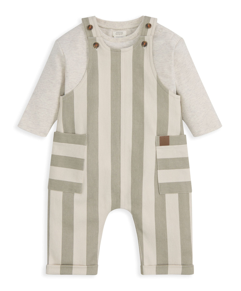 Mamas &amp; Papas Outfits &amp; Sets Stripped Dungarees &amp; Ribbed Top