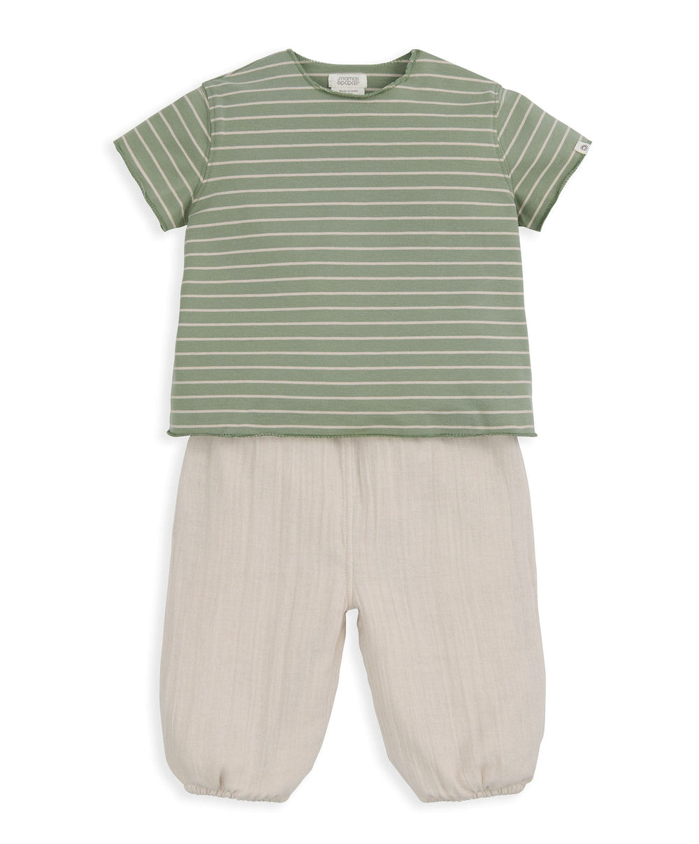Mamas &amp; Papas Outfits &amp; Sets Stripped T-Shirt &amp; Trouser Outfit Set