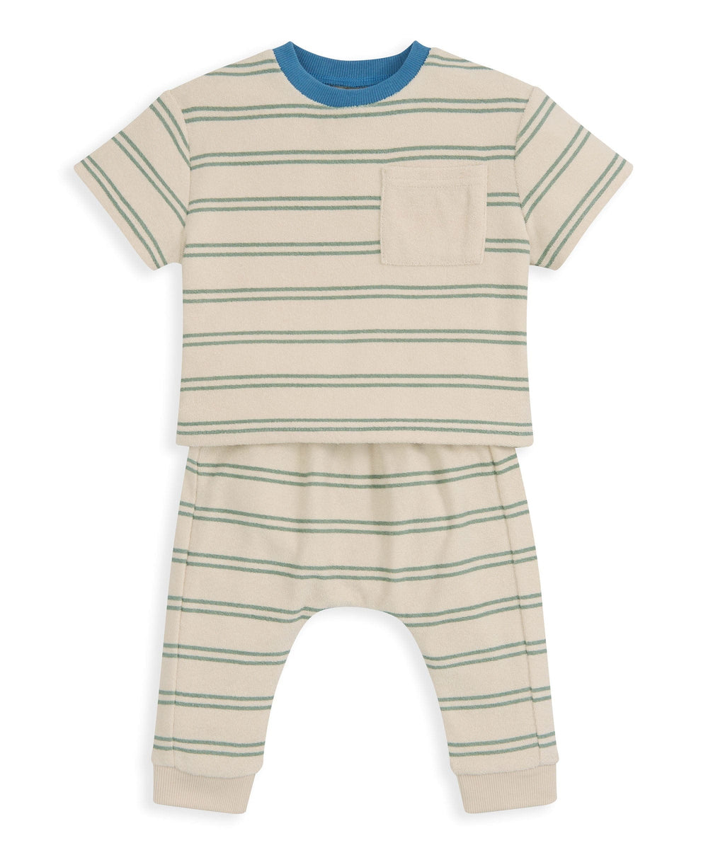 Mamas &amp; Papas Outfits &amp; Sets Stripped Terry Towelling T-Shirt &amp; Joggers Set