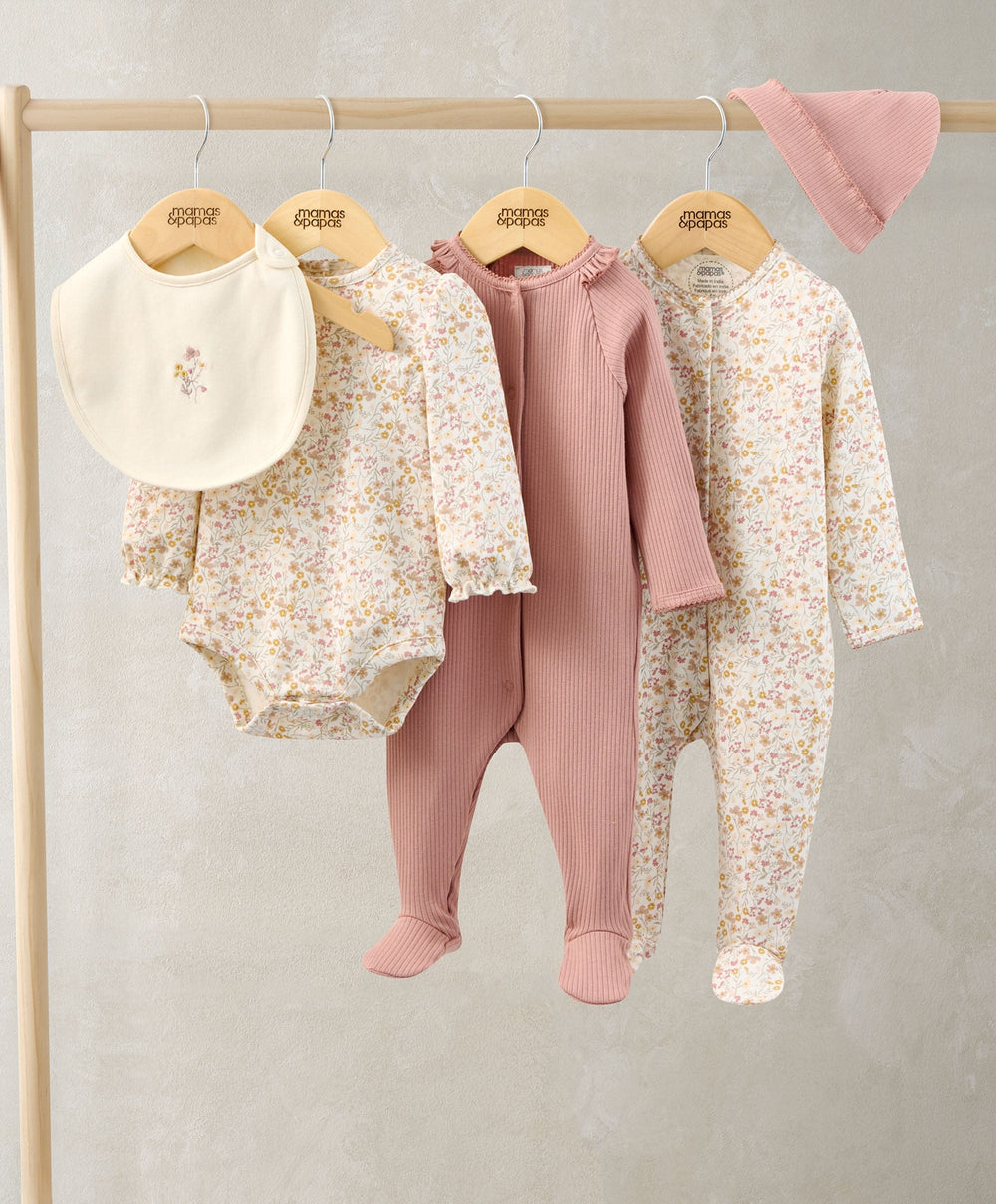 Mamas &amp; Papas Outfits &amp; Sets Welcome to the World Floral Baby Clothes 5 Piece Set