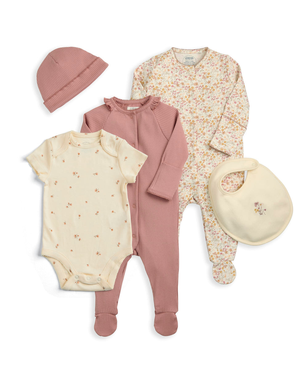 Mamas &amp; Papas Outfits &amp; Sets Welcome to the World Floral Baby Clothes 5 Piece Set