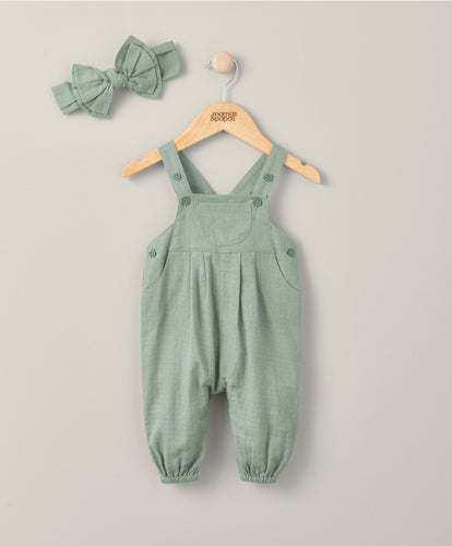 Mamas & Papas Outfits & Sets Woven Dungarees & Headband - Green